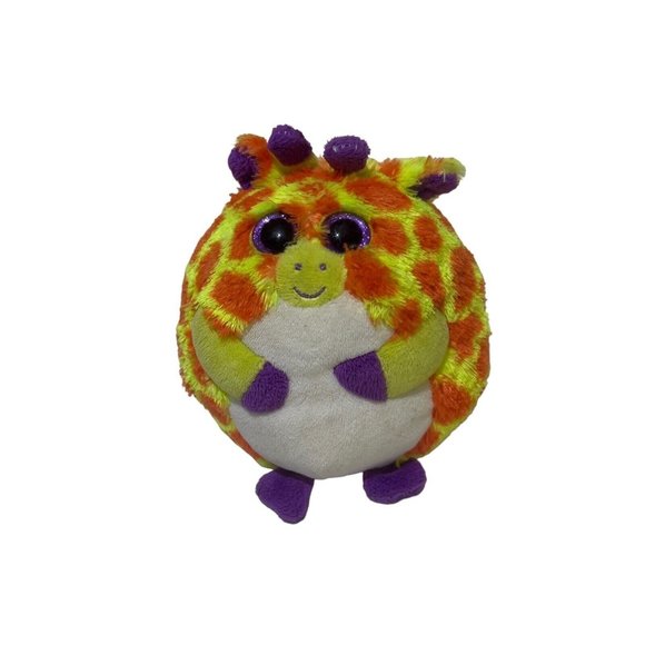 TY 2014 Beanie Ballz 5” TOBY Plush Big Sparkle Purple Eyes Giraffe Ball Toy - Picture 6 of 11